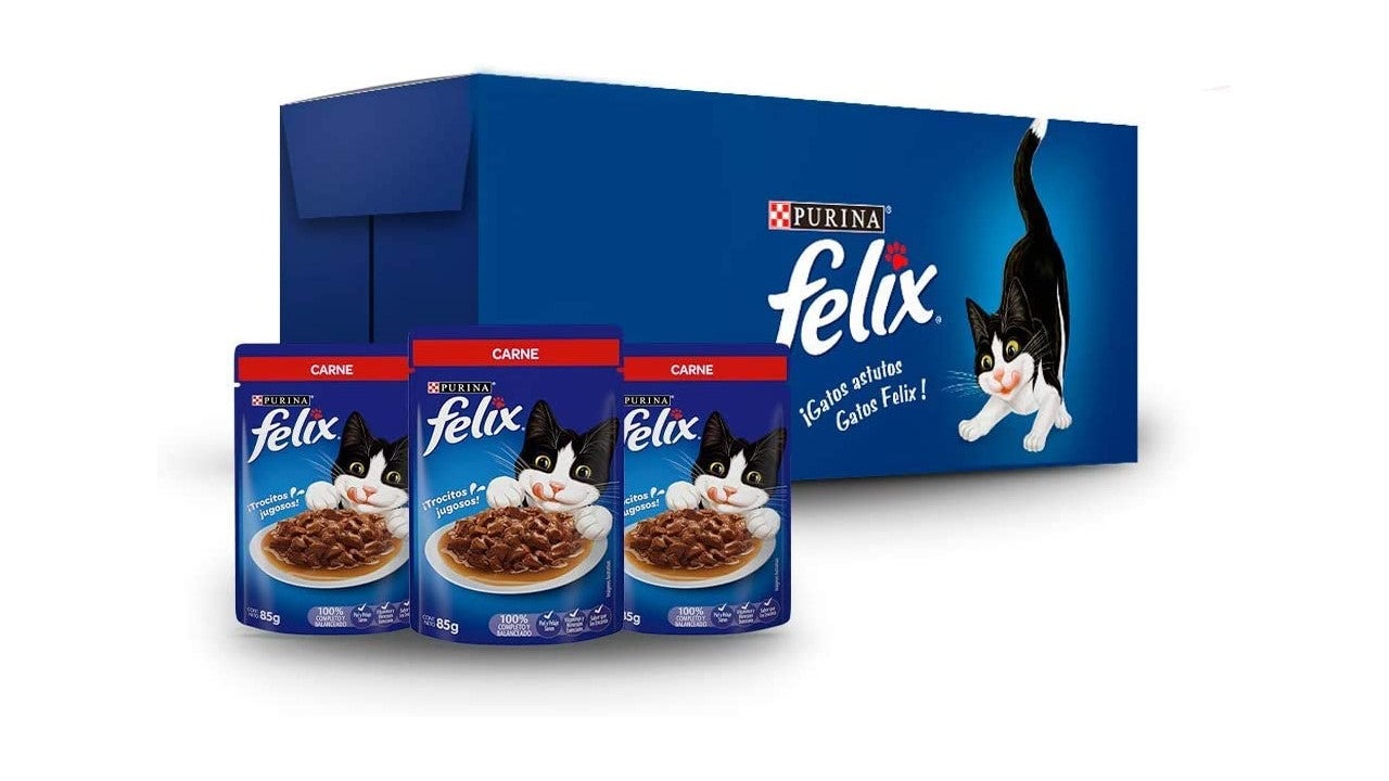 Alimento felino húmedo Paquete de 24 sobres felix Carne 85 gr