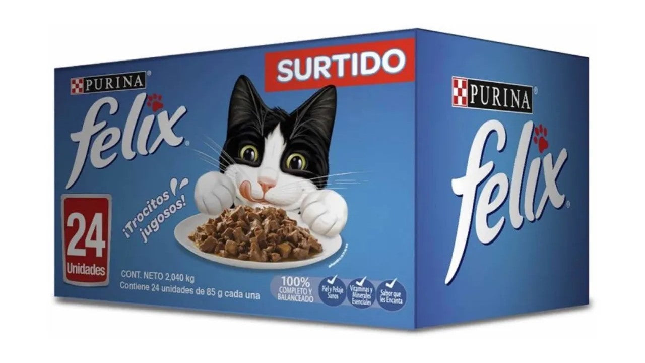 Alimento felino húmedo Paquete de 24 sobres felix sabores surtidos 85 gr