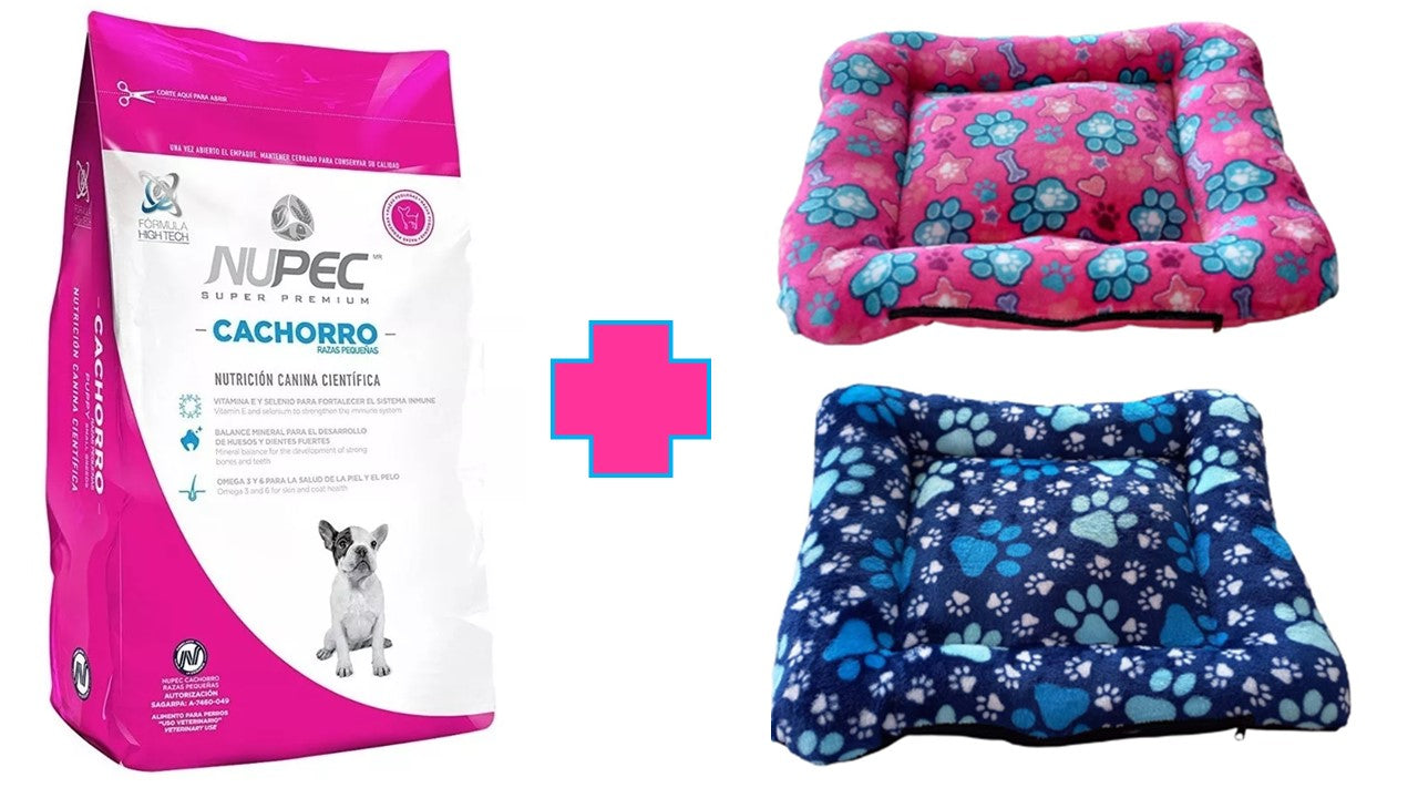 Paquete Nupec cachorro razas pequeñas 2 kg + 1 cama tapete suave