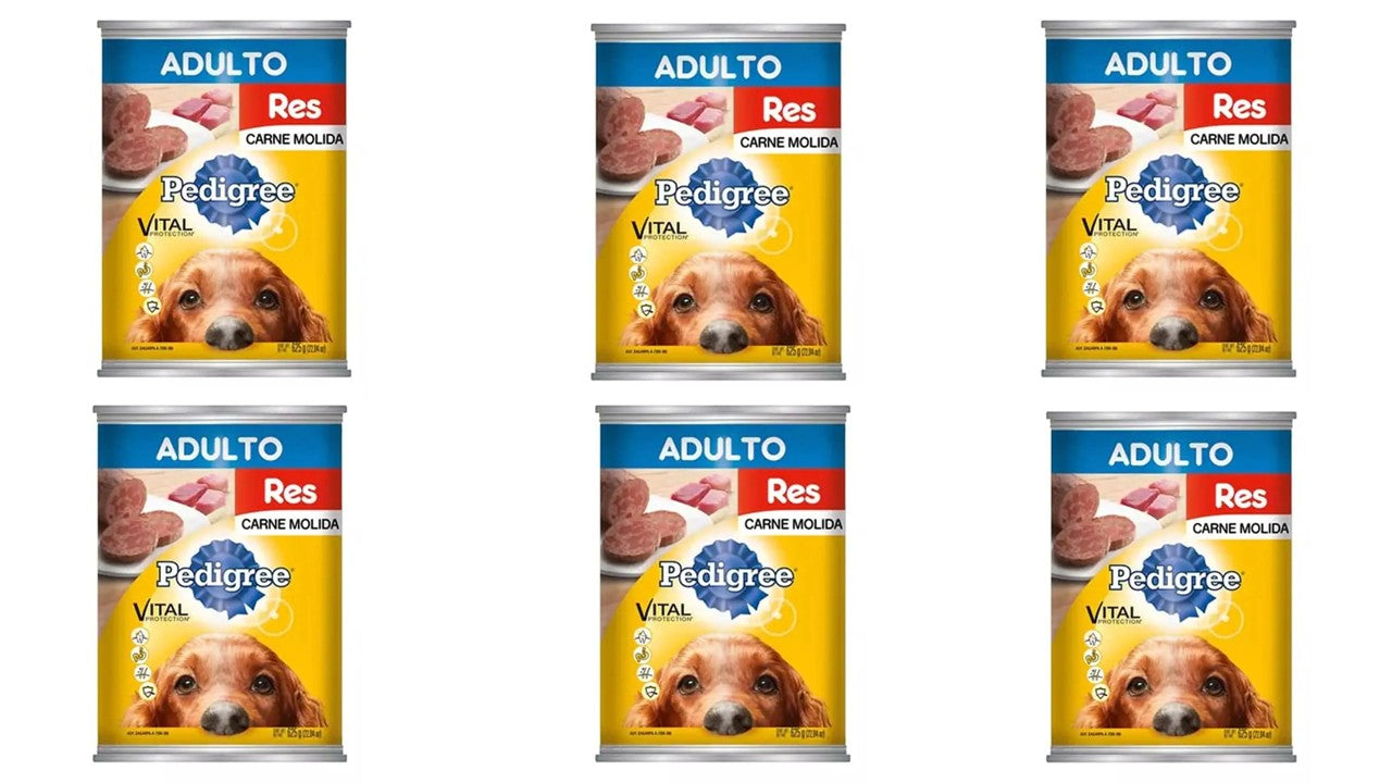 Alimento perro húmedo Paquete de 6 latas pedigree res molida 625 gr