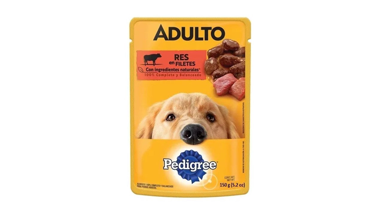 Alimento perro húmedo Paquete de 12 sobres pedigree adulto res en filetes 100 gr