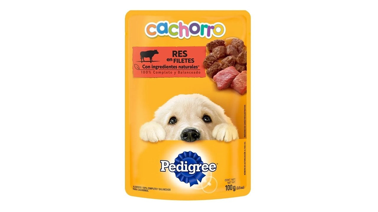 Paquete de 12 sobres pedigree cachorro res en filetes 100 gr