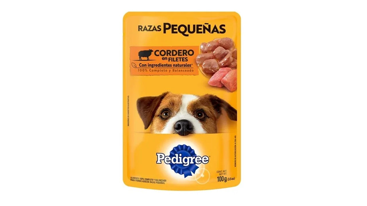 Alimento perro húmedo Paquete de 12 sobres pedigree razas pequeñas cordero en filetes 100 gr