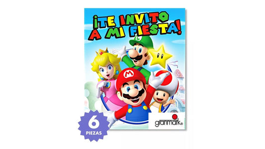 Paquete de 6 Invitaciones Super Mario original