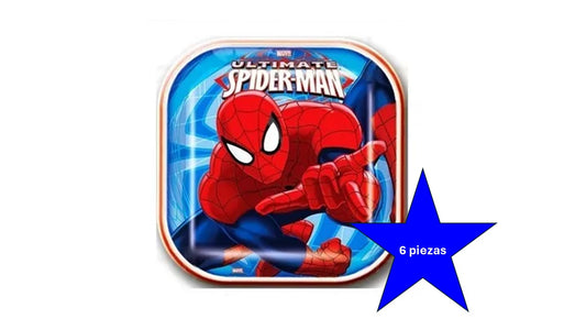 Paquete de 6 platos grandes cuadrados Spiderman clasico original