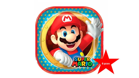 Paquete de 6 Platos grandes cuadrados Super Mario original