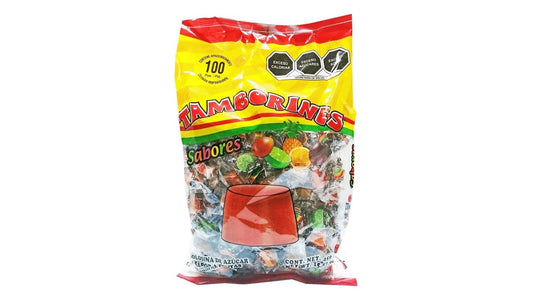Tamborines sabores frutales y chile 100 pzas 450 gr