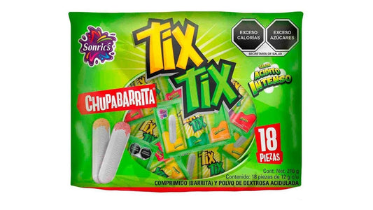 Tix tix chupabarrita y polvo acido intenso sonrics 18 pzas 216 gr